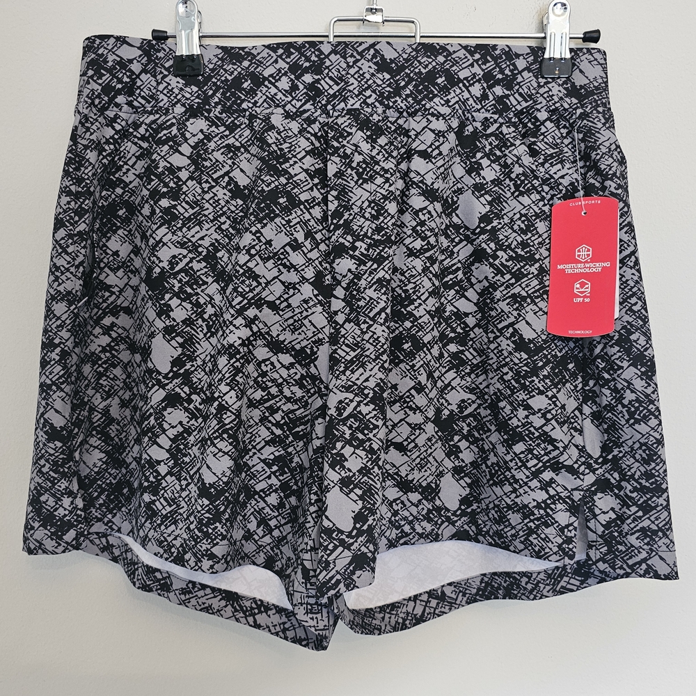 BCG Women's Black and White Abstract Athletic Shorts Sz M NWT